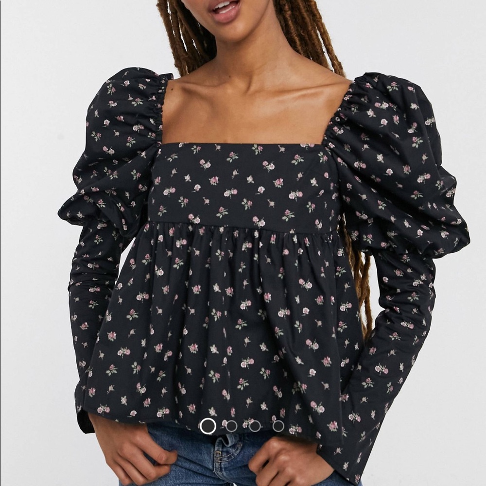 ASOS DESIGN volume sleeve cotton top in rose bud